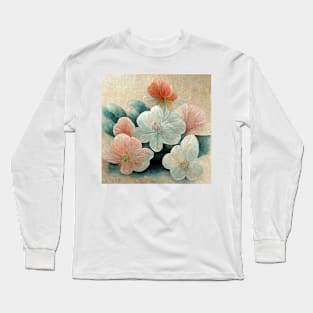 Traditional Japanese Flowers Painting Canvas #3 Long Sleeve T-Shirt